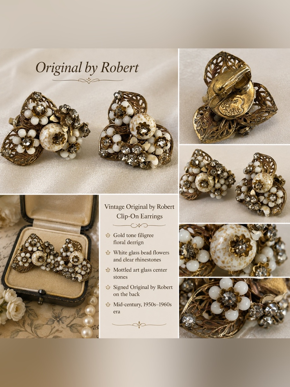 Signed Original by Robert with Art Glass on Gold-Tone Filigree